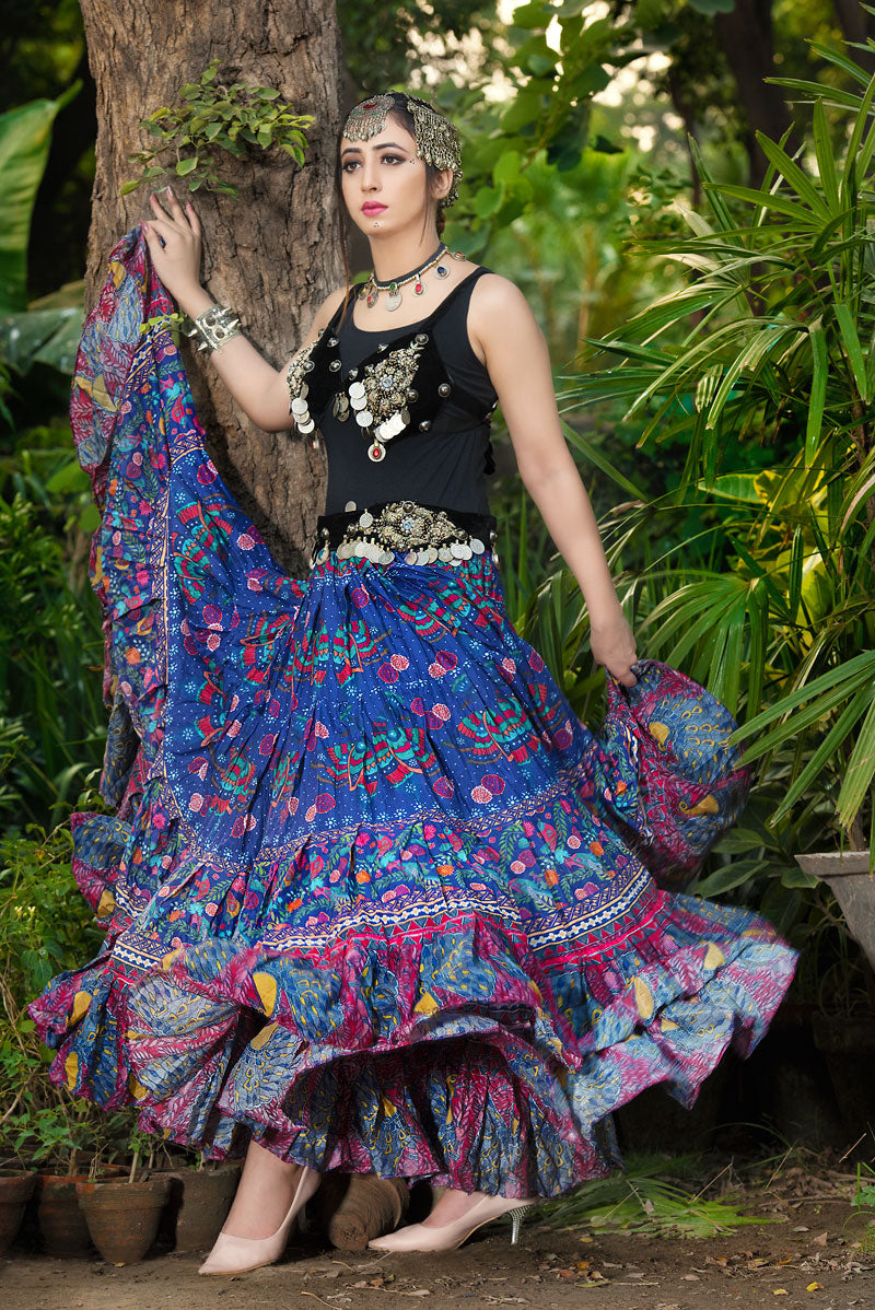 Digital print skirt blue peacock WLS