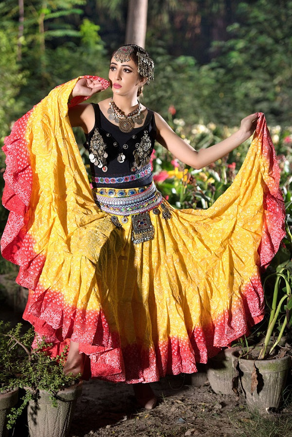 Jodha Maharani Skirt 2 tone yellow/orange