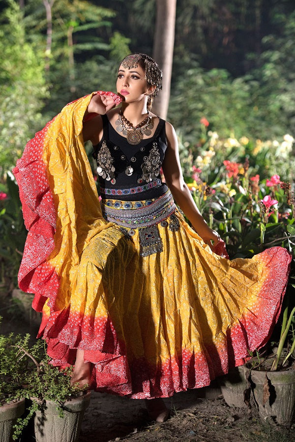 Jodha Maharani Skirt 2 tone yellow/orange WLS