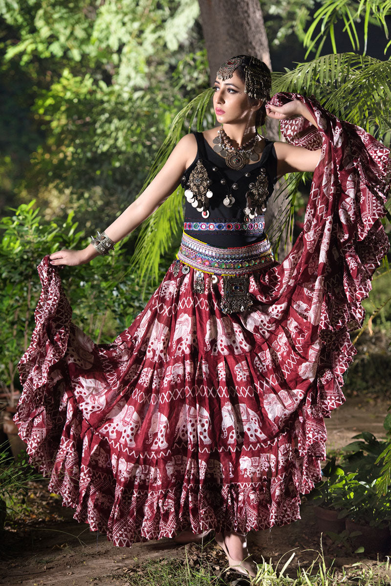 Digital print Skirt elephant burgundy