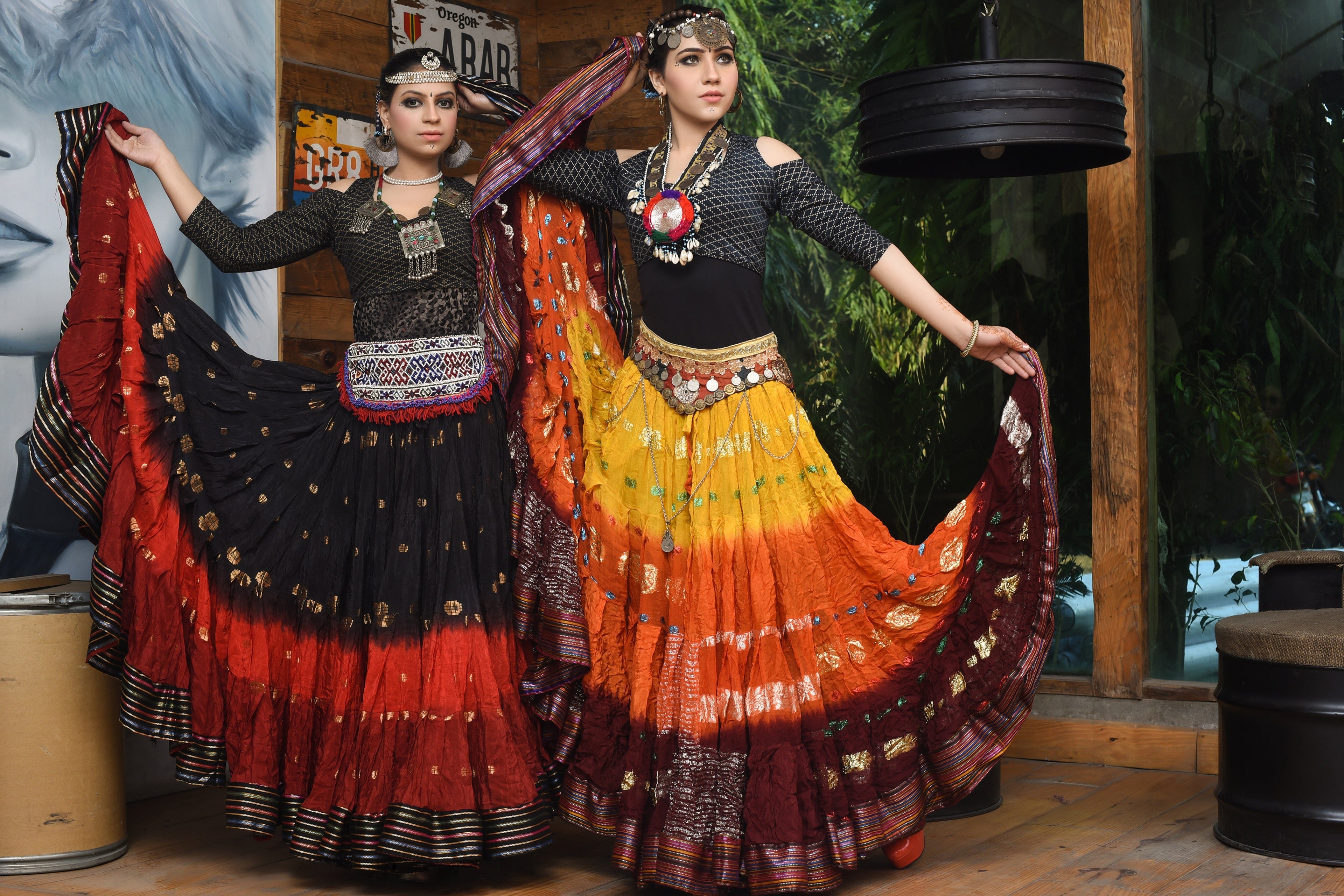 Senoritas skirt yellow orange burgundy with padma border