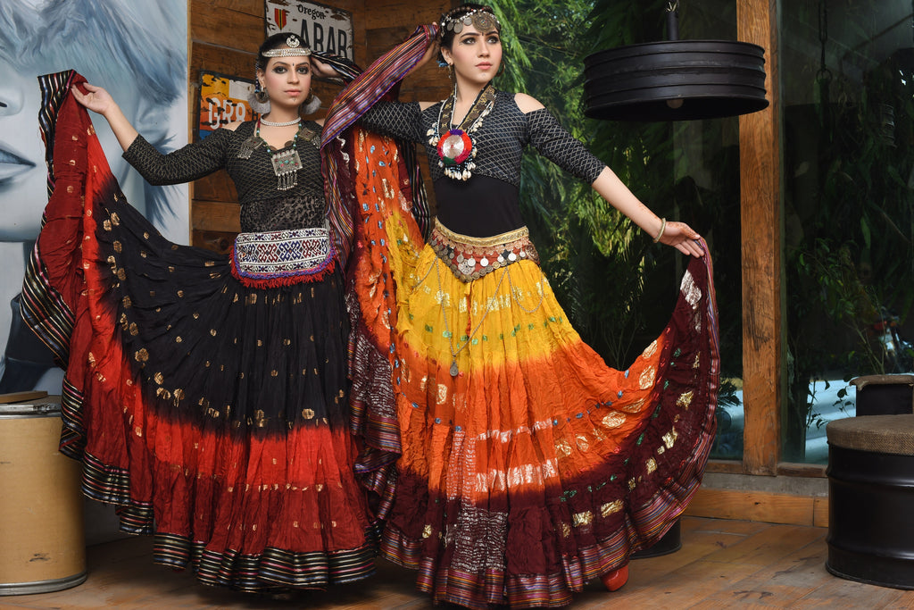 Senoritas skirt yellow orange burgundy with padma border WLS