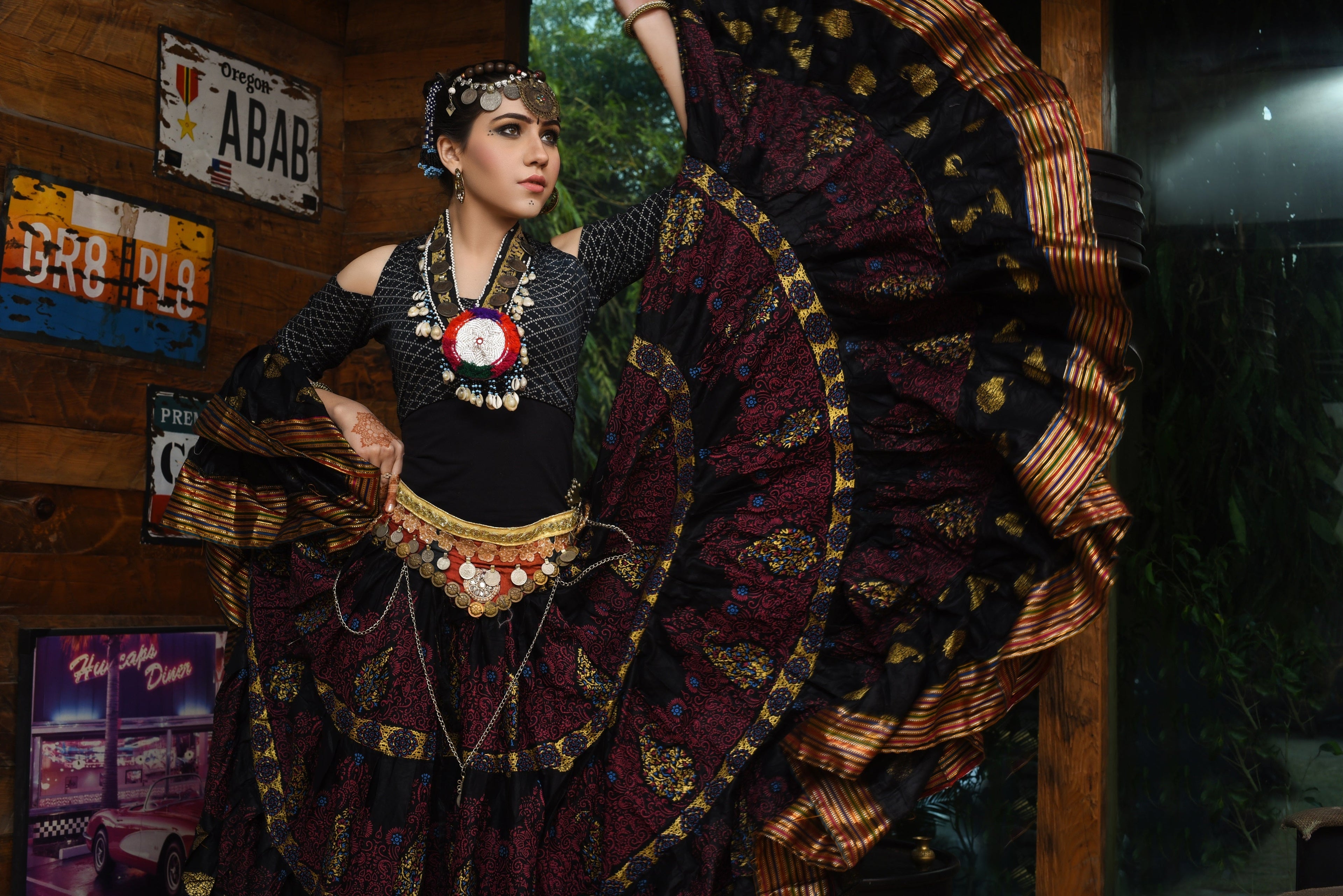Block print skirt Persian with padma border WLS
