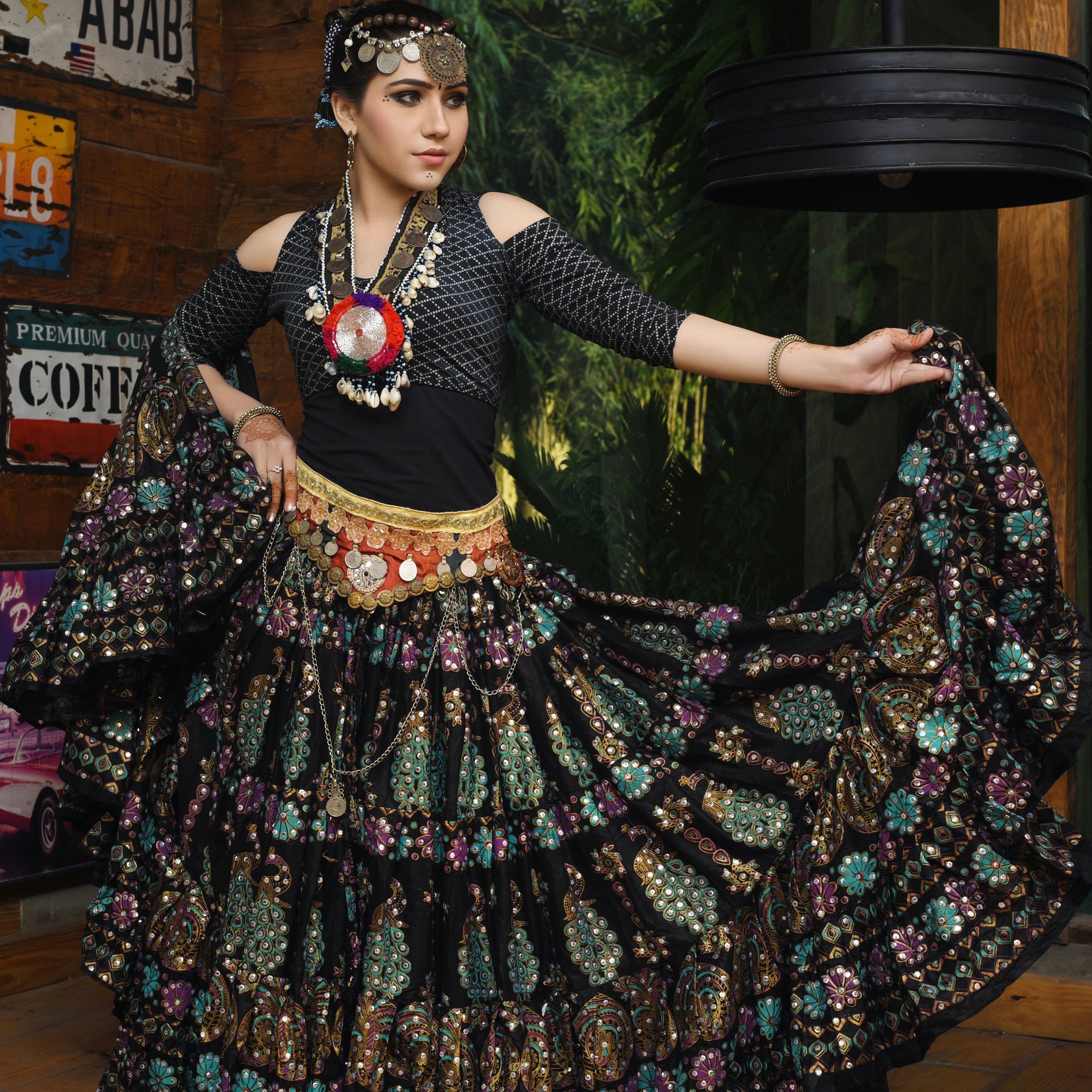 Block print skirt Peacock WLS