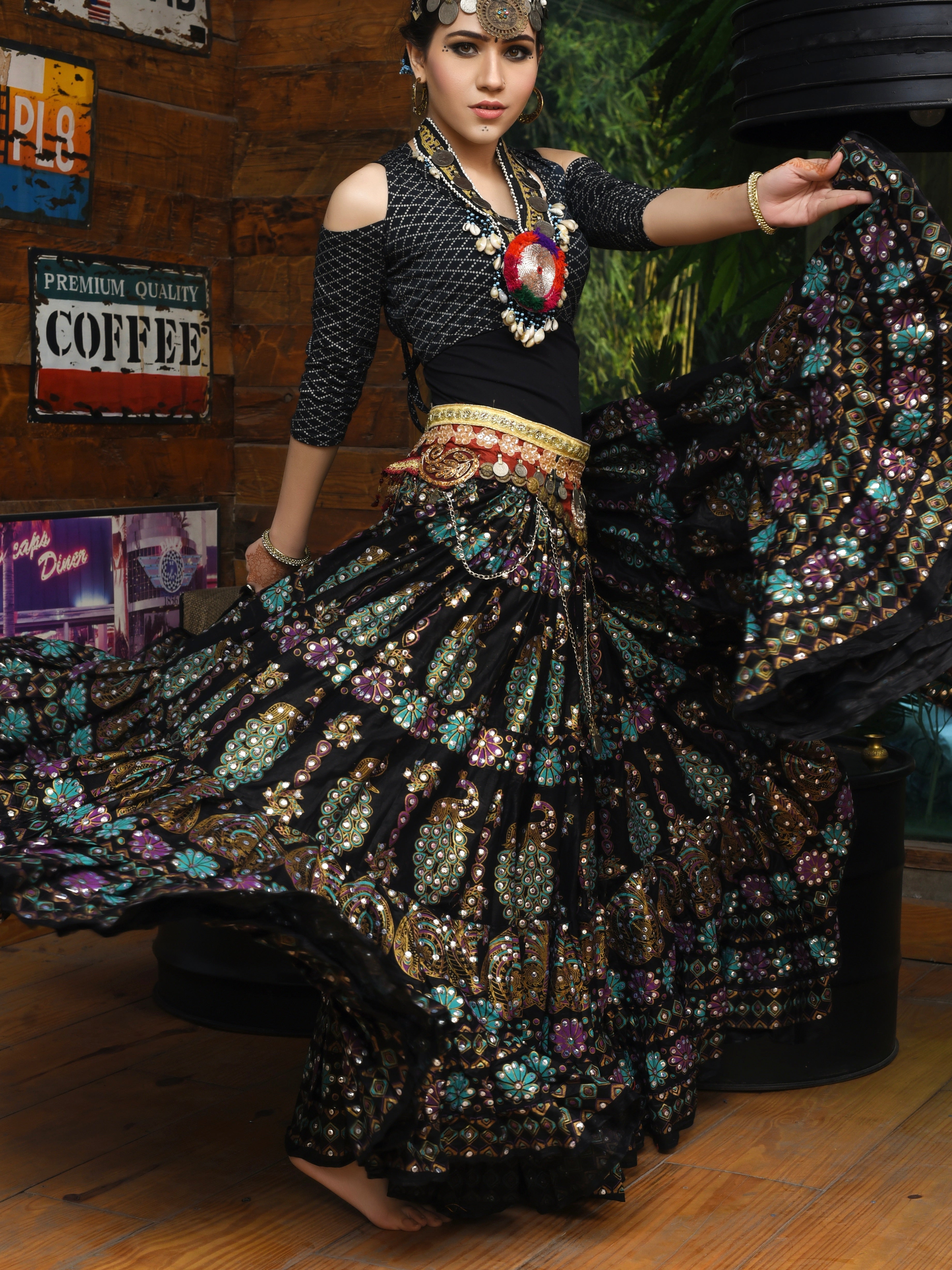 Block print skirt Peacock WLS