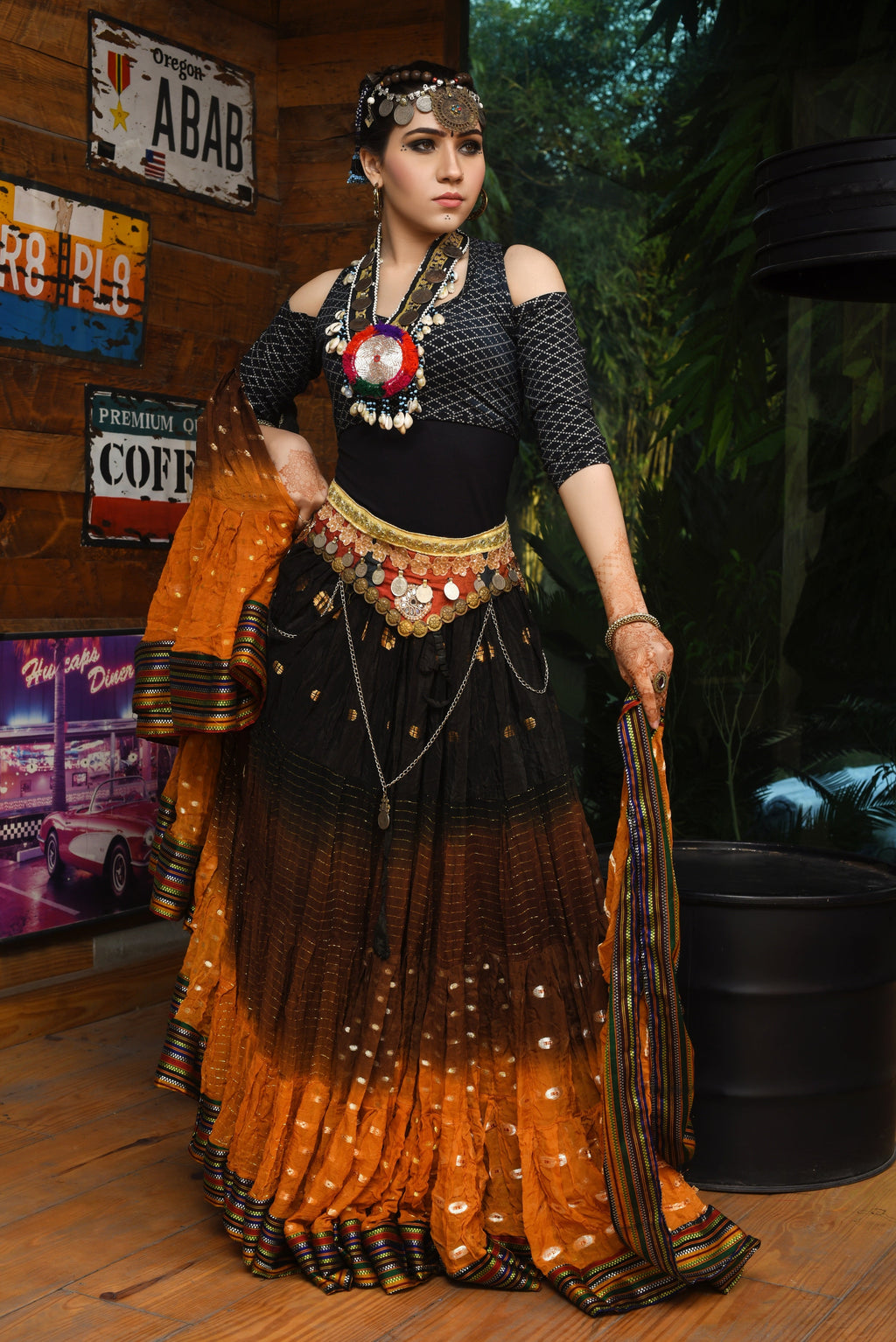 Senoritas skirt mustard brown black with padma border WLS