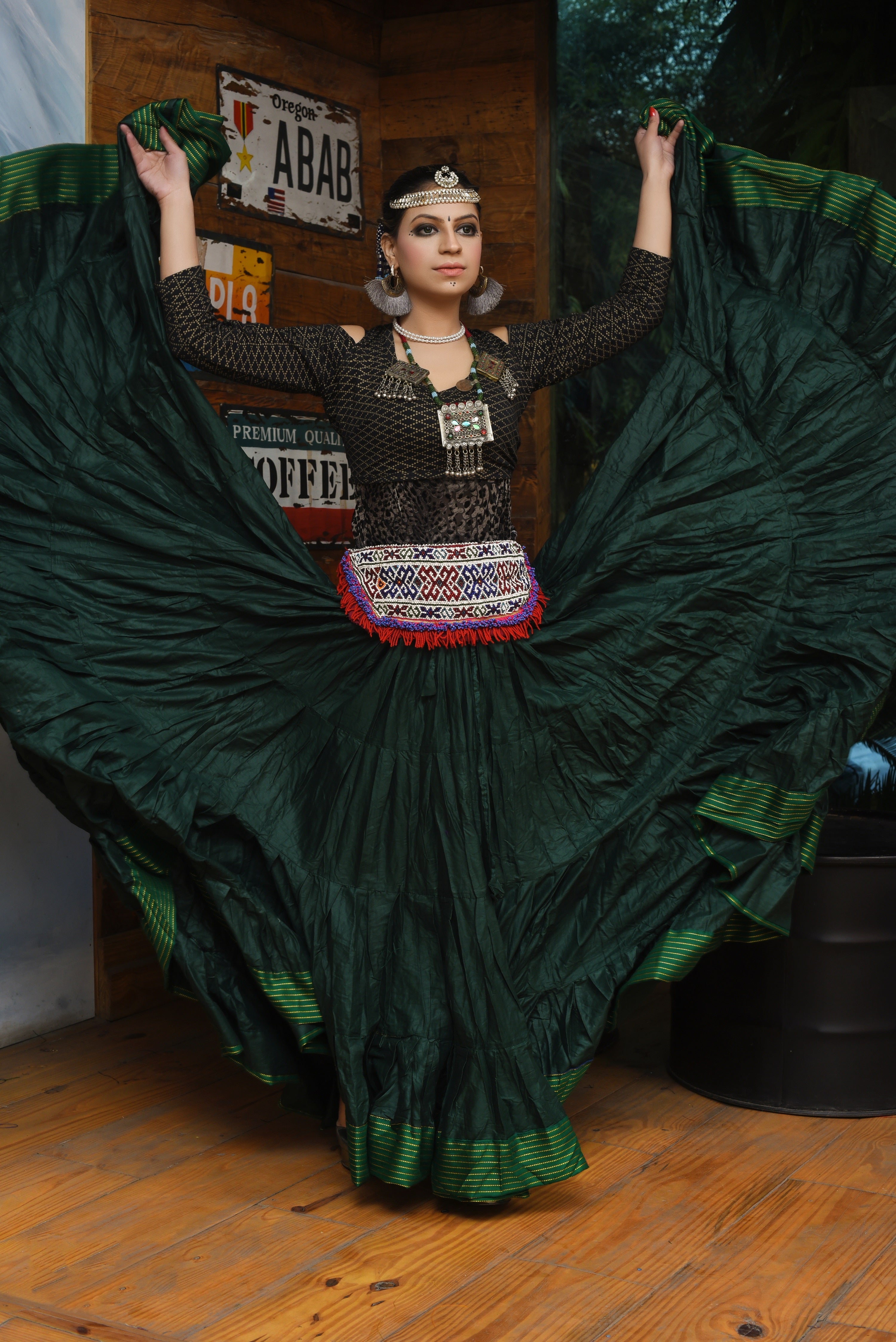 Padma Ashwarya skirt dark green