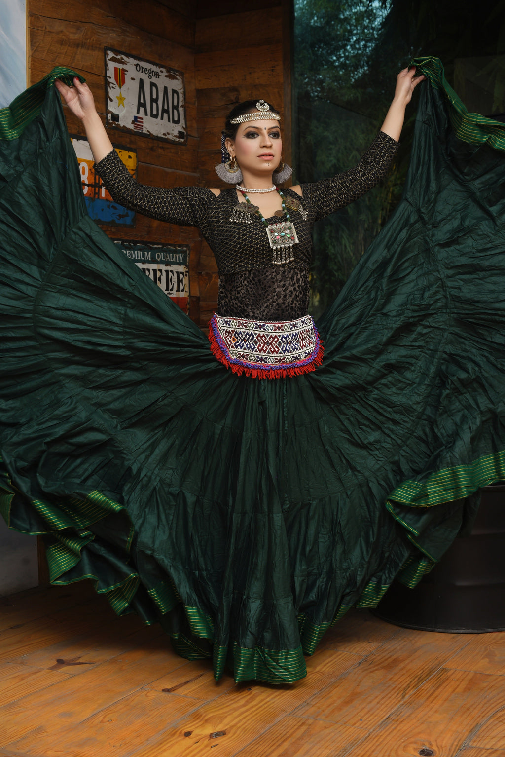 Padma Ashwarya skirt dark green