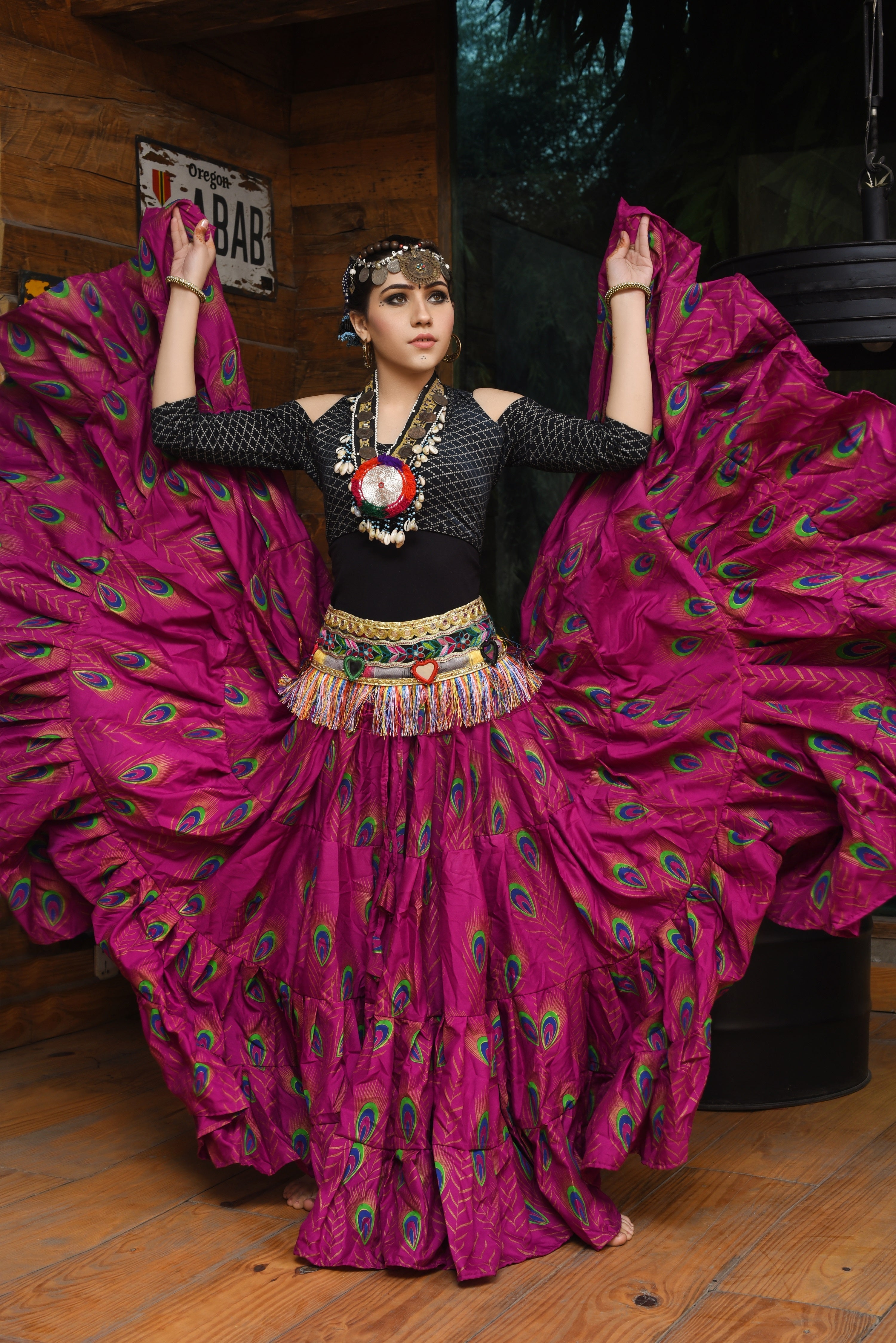 Block print peacock skirt magenta WLS