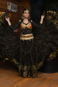 Block print Assuit Maharani skirt black/gold with gold border WLS