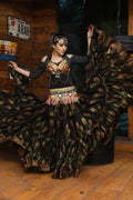 Block print Peacock skirt black with padma border WLS