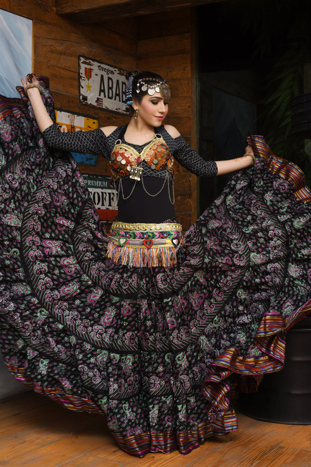 Block print funky paisley skirt with Padma border