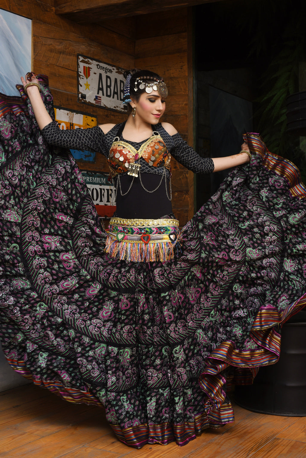 Block print funky paisley skirt with Padma border WLS