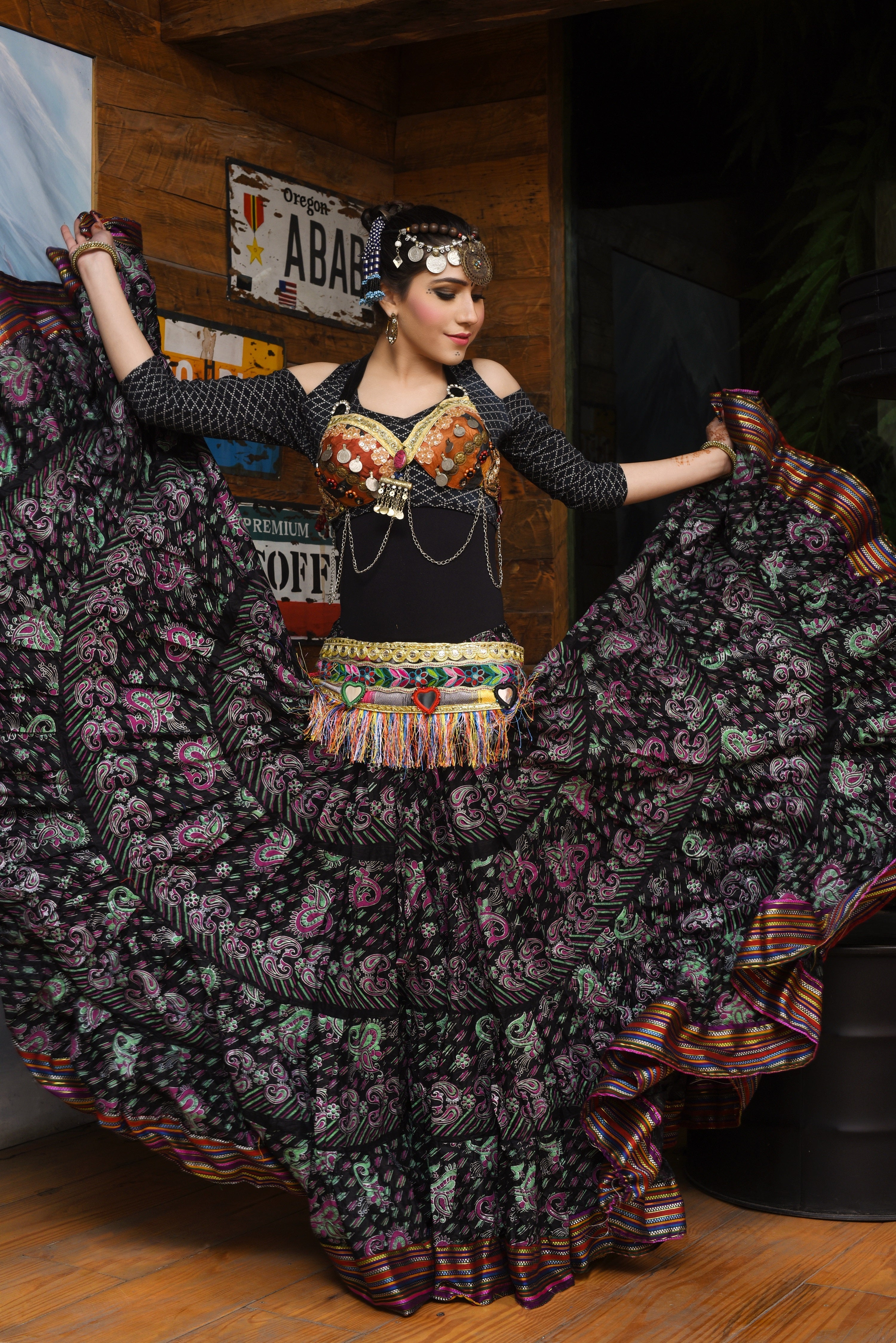 Block print funky paisley skirt with Padma border WLS