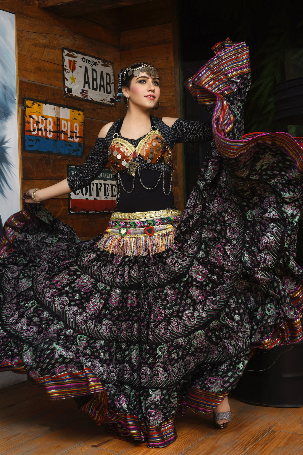 Block print funky paisley skirt with Padma border WLS
