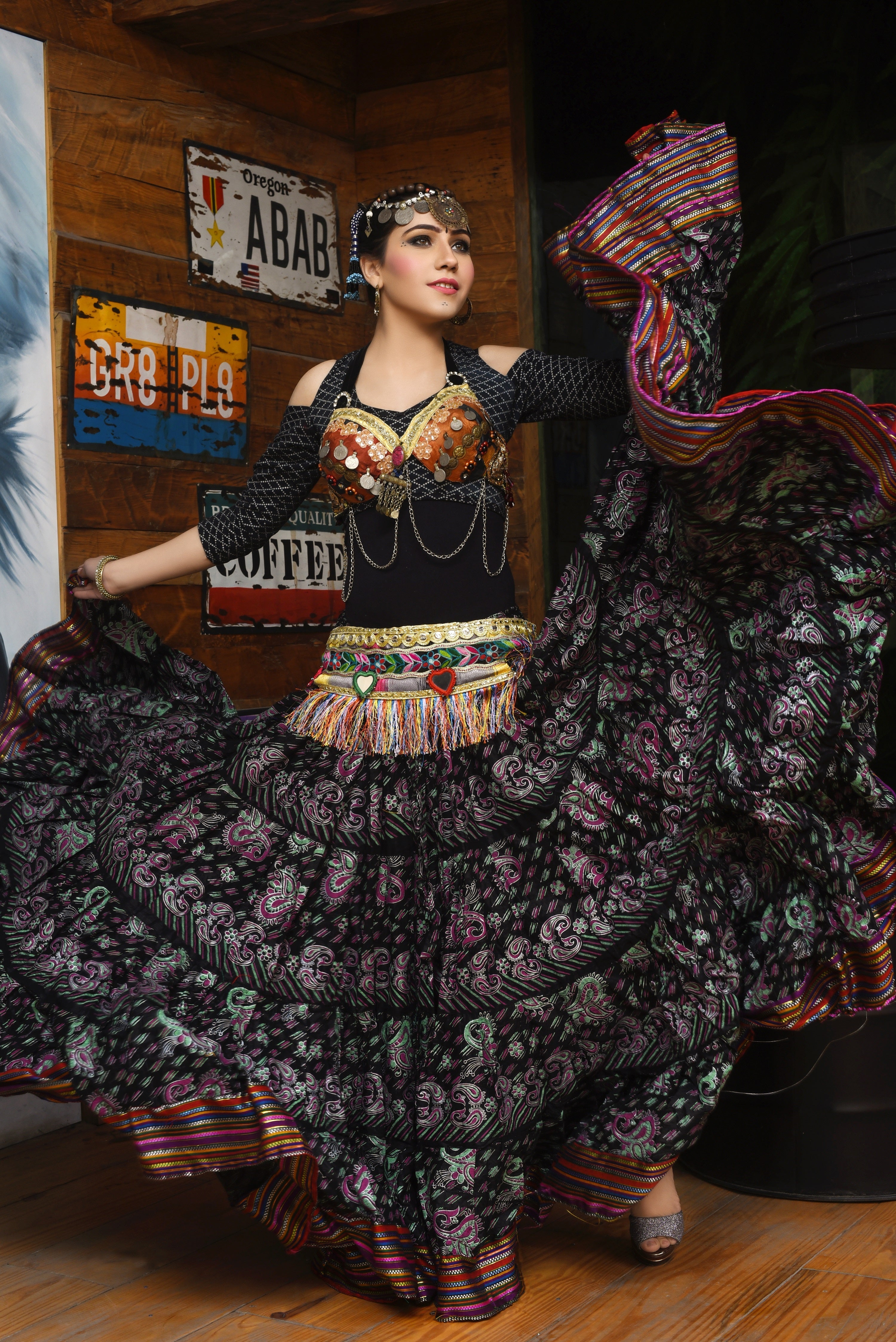 Block print funky paisley skirt with Padma border WLS