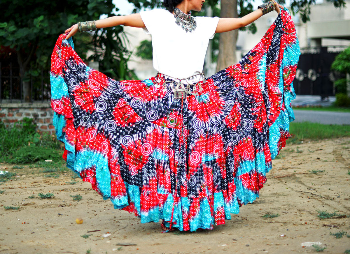 Block print skirt Summer Collection Light Green cum Turquoise /Fushia Red/ Black.
