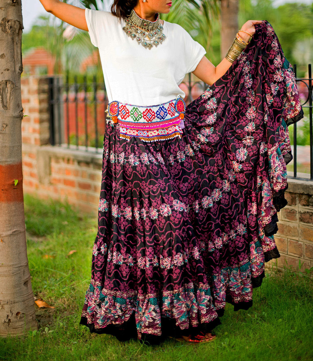 Block print skirt magenta/pink