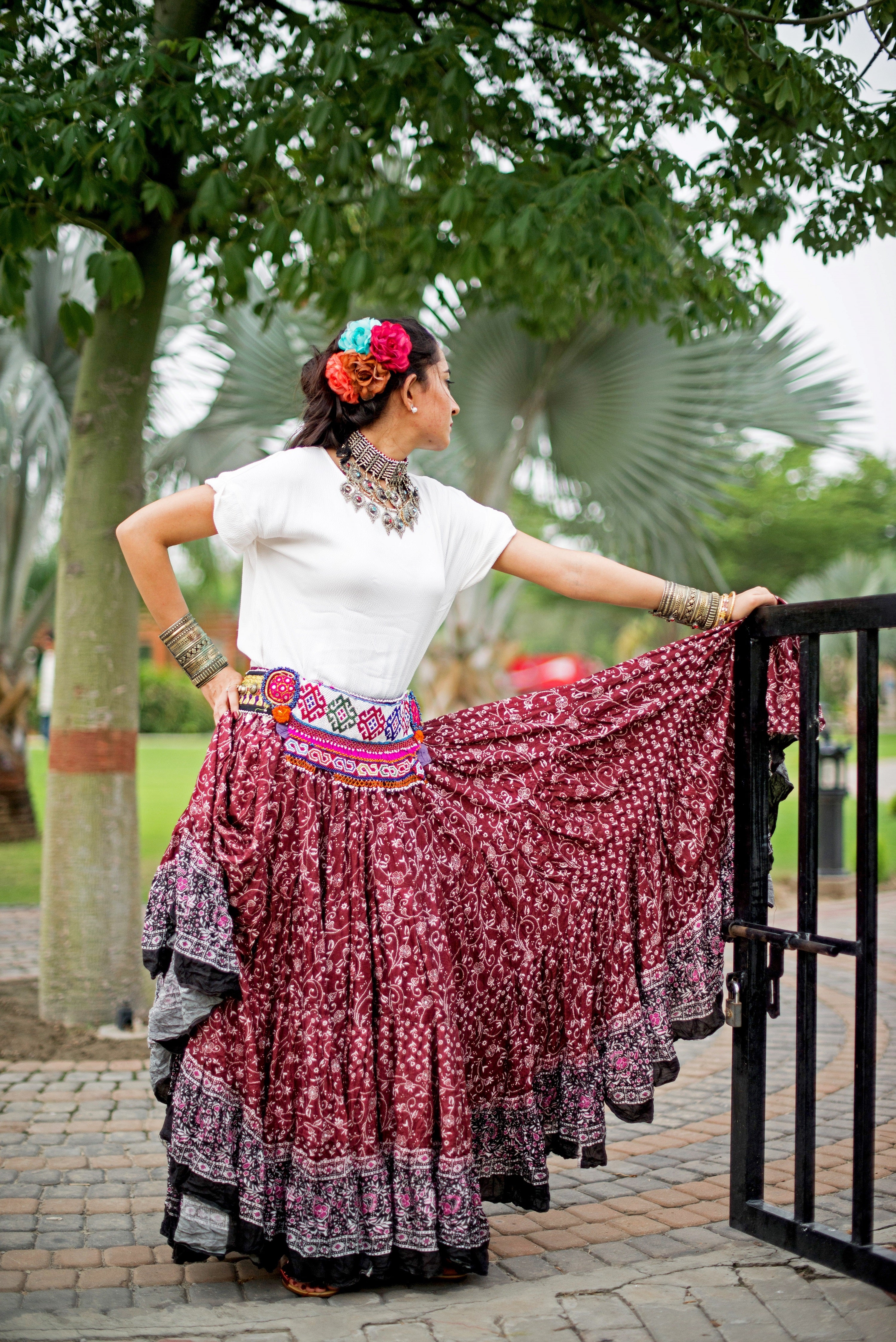 Block print skirt burgundy