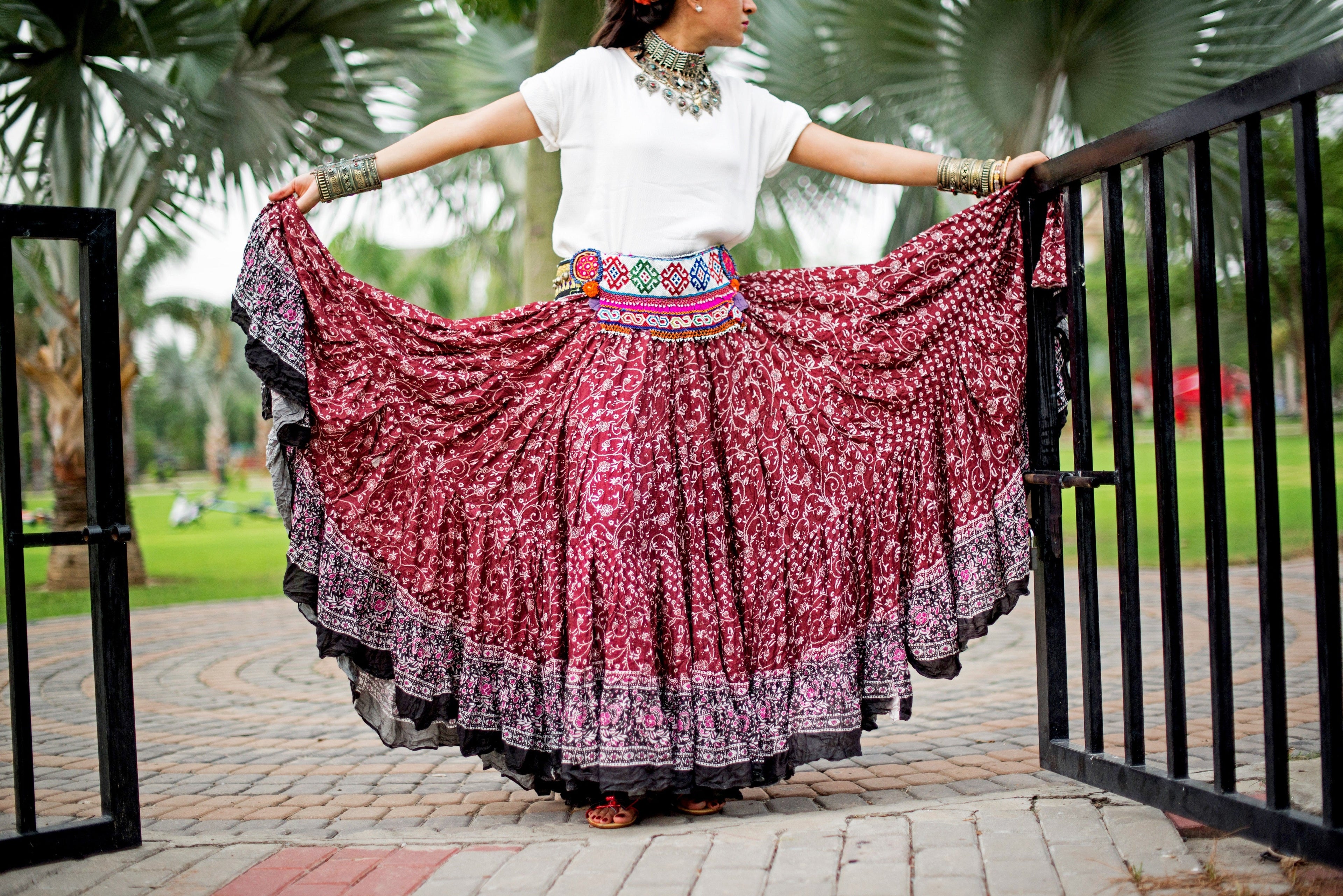 Block print skirt burgundy