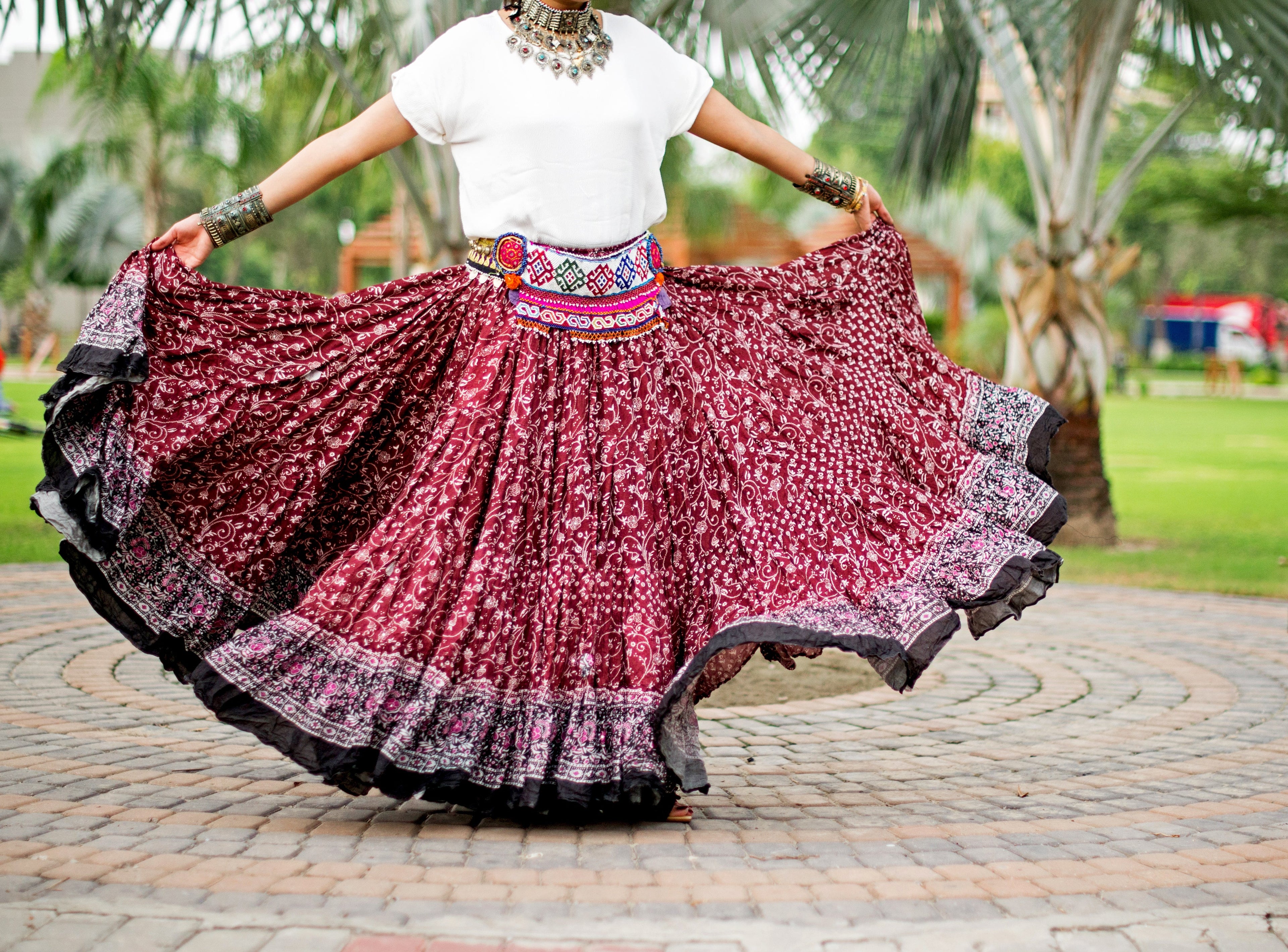 Block print skirt burgundy