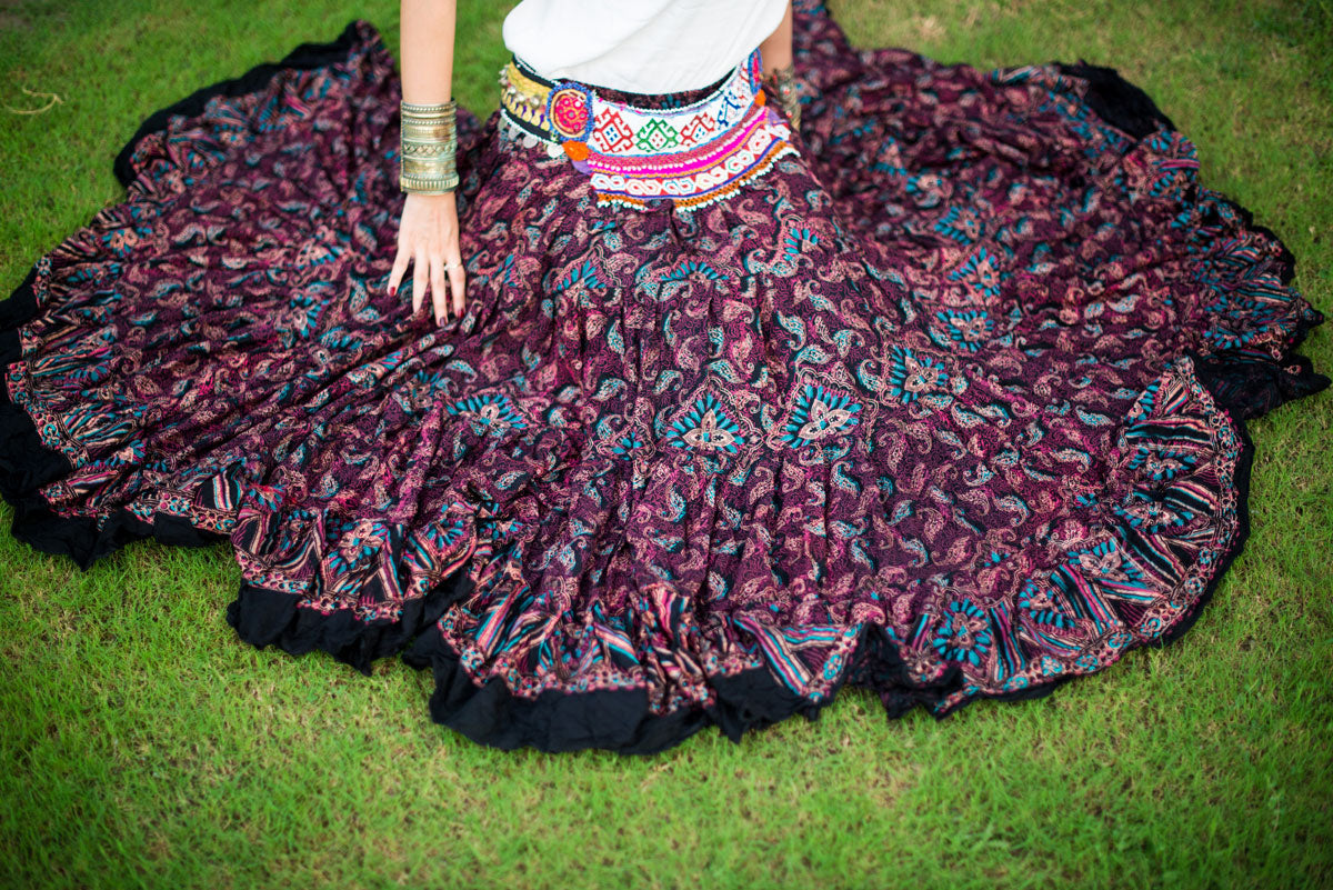 Block print skirt magenta