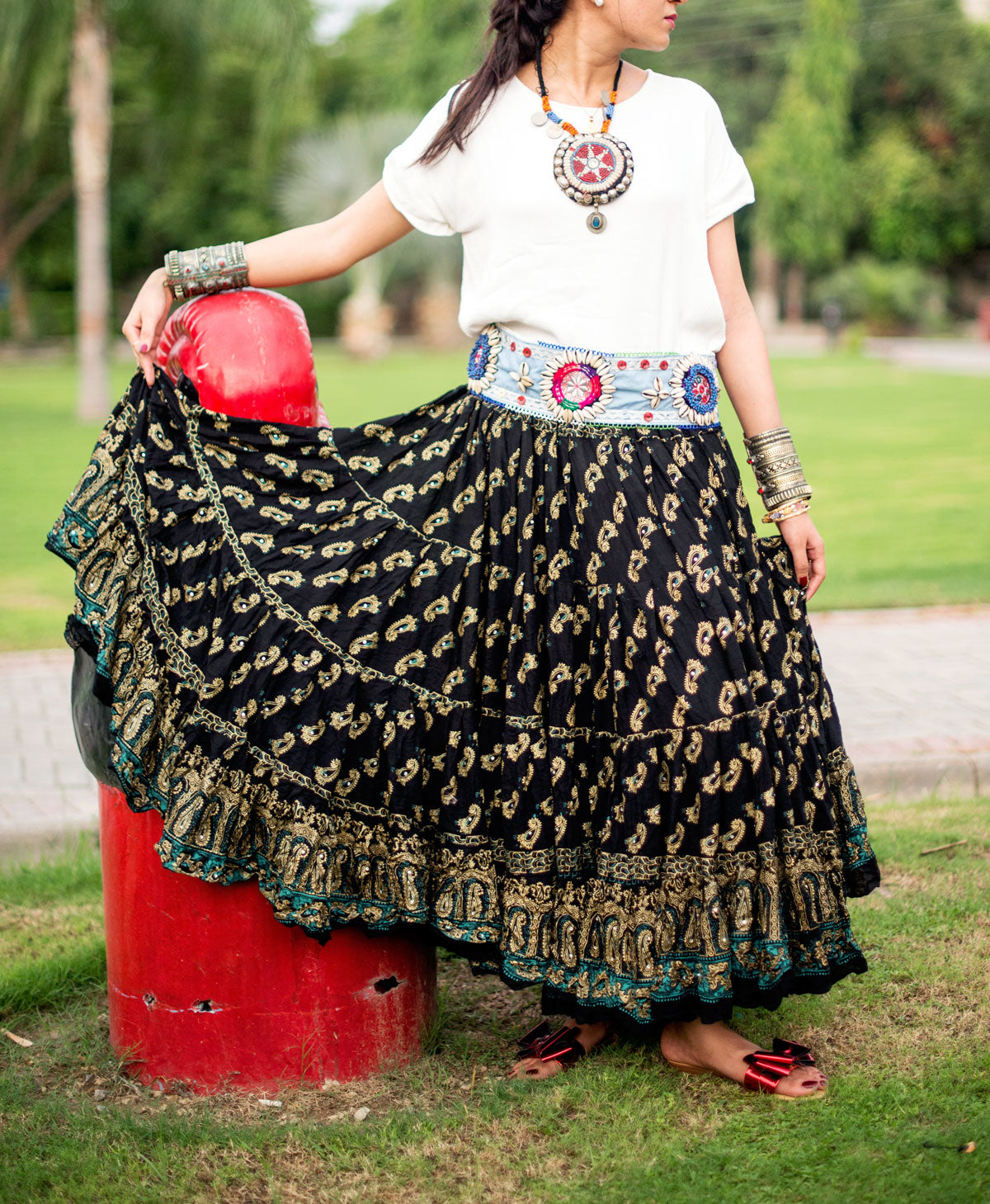 Block print Skirt gold/blue