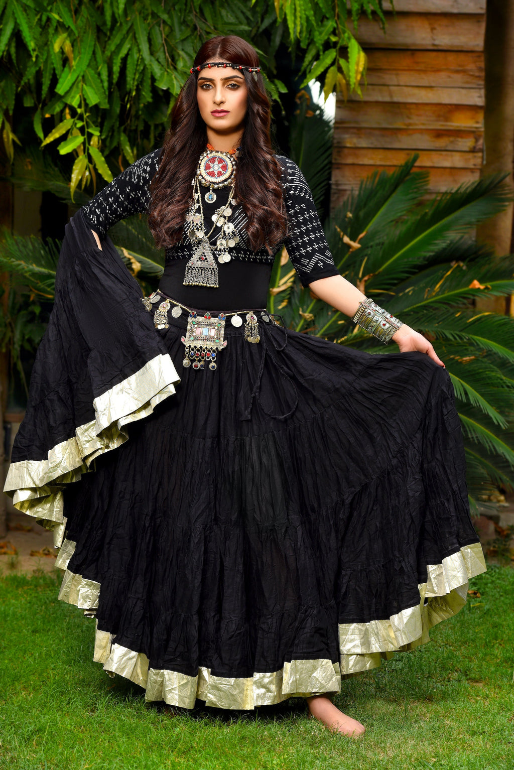 Gold border Skirt Black WLS