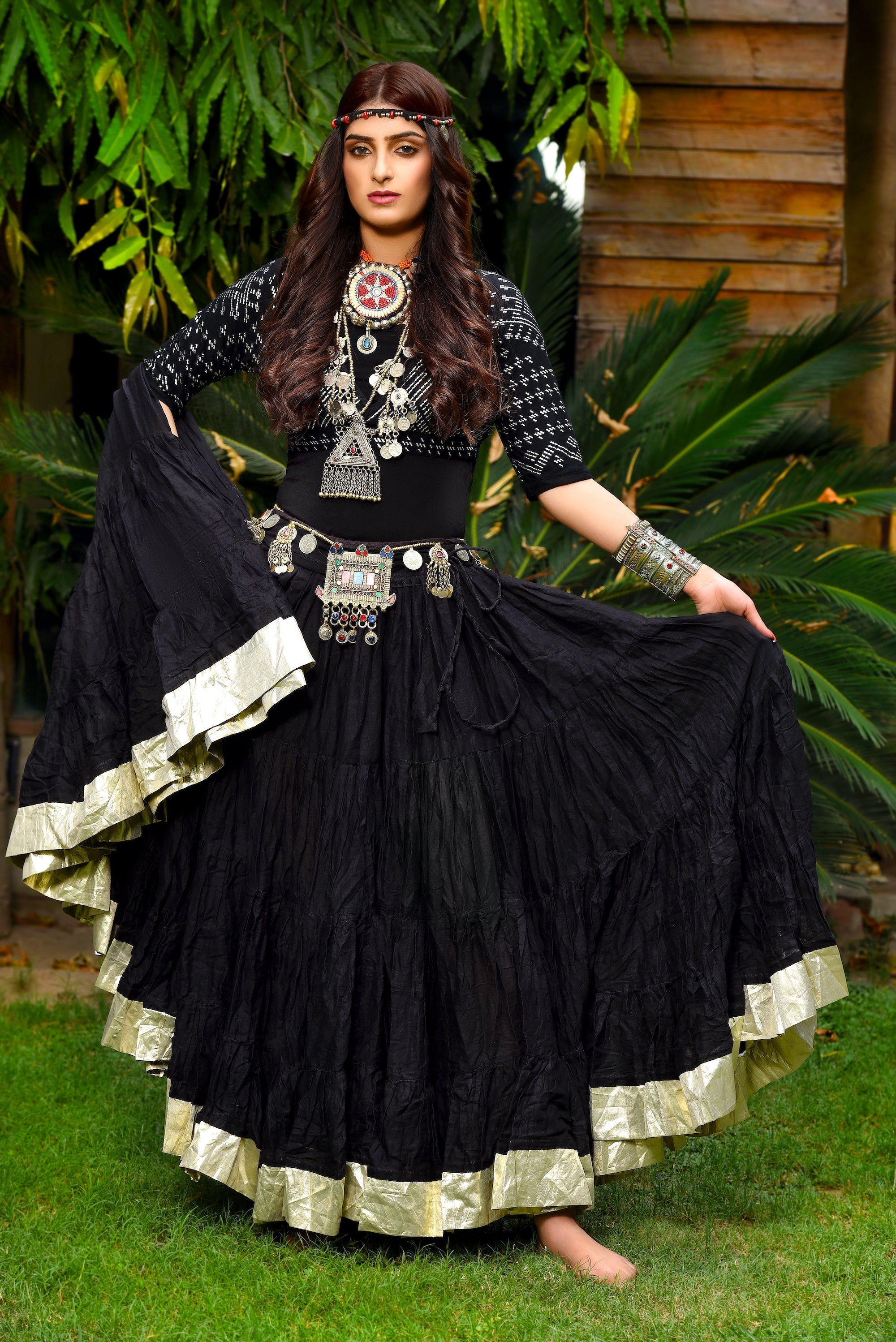 Gold border Skirt Black WLS