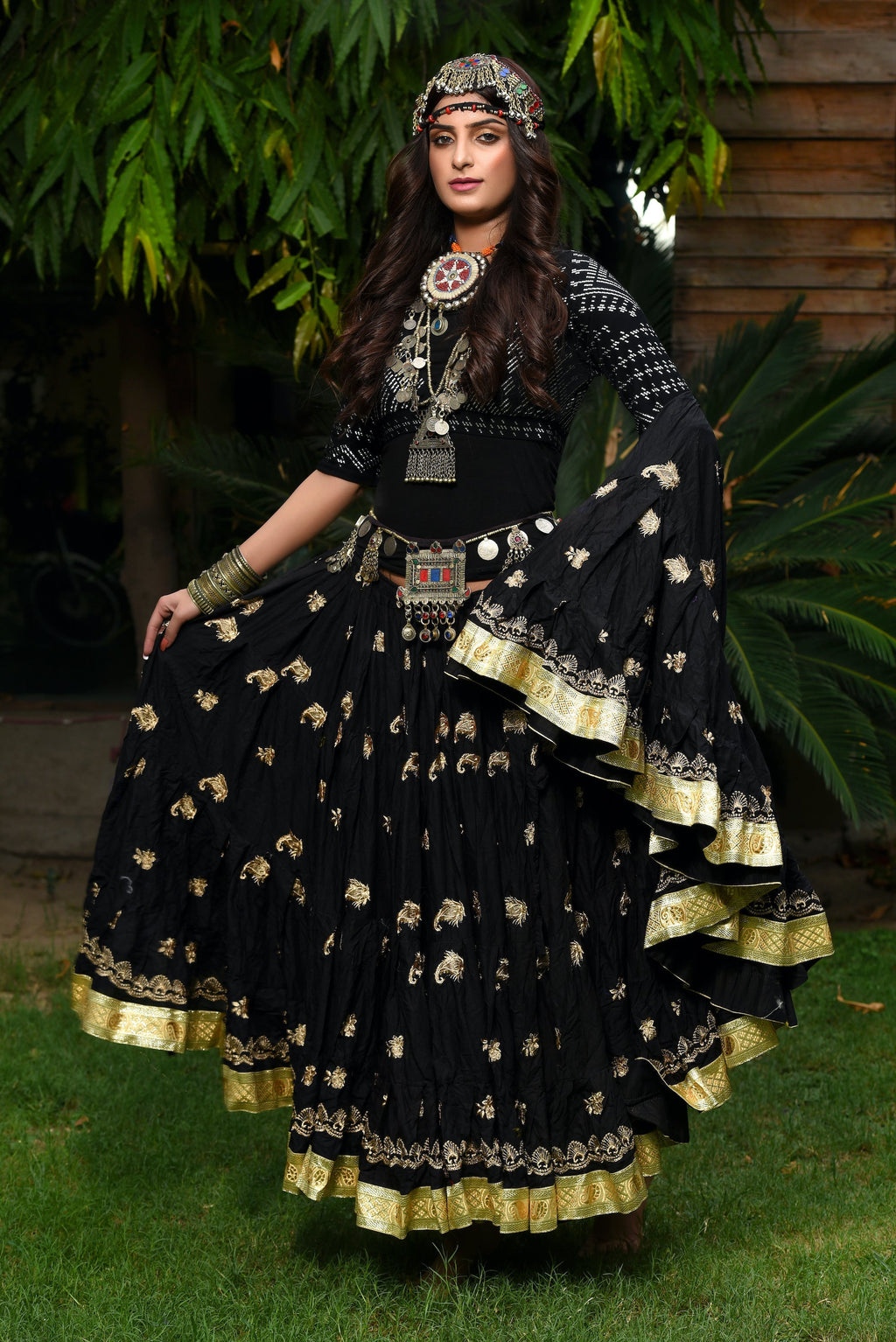 Black skirt with gold embroidery gold Border WLS