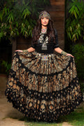 Block print skirt Oriental Border Black/Gold