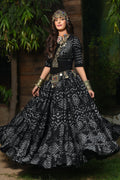 Block print skirt Faux Assuit Black Silver WLS