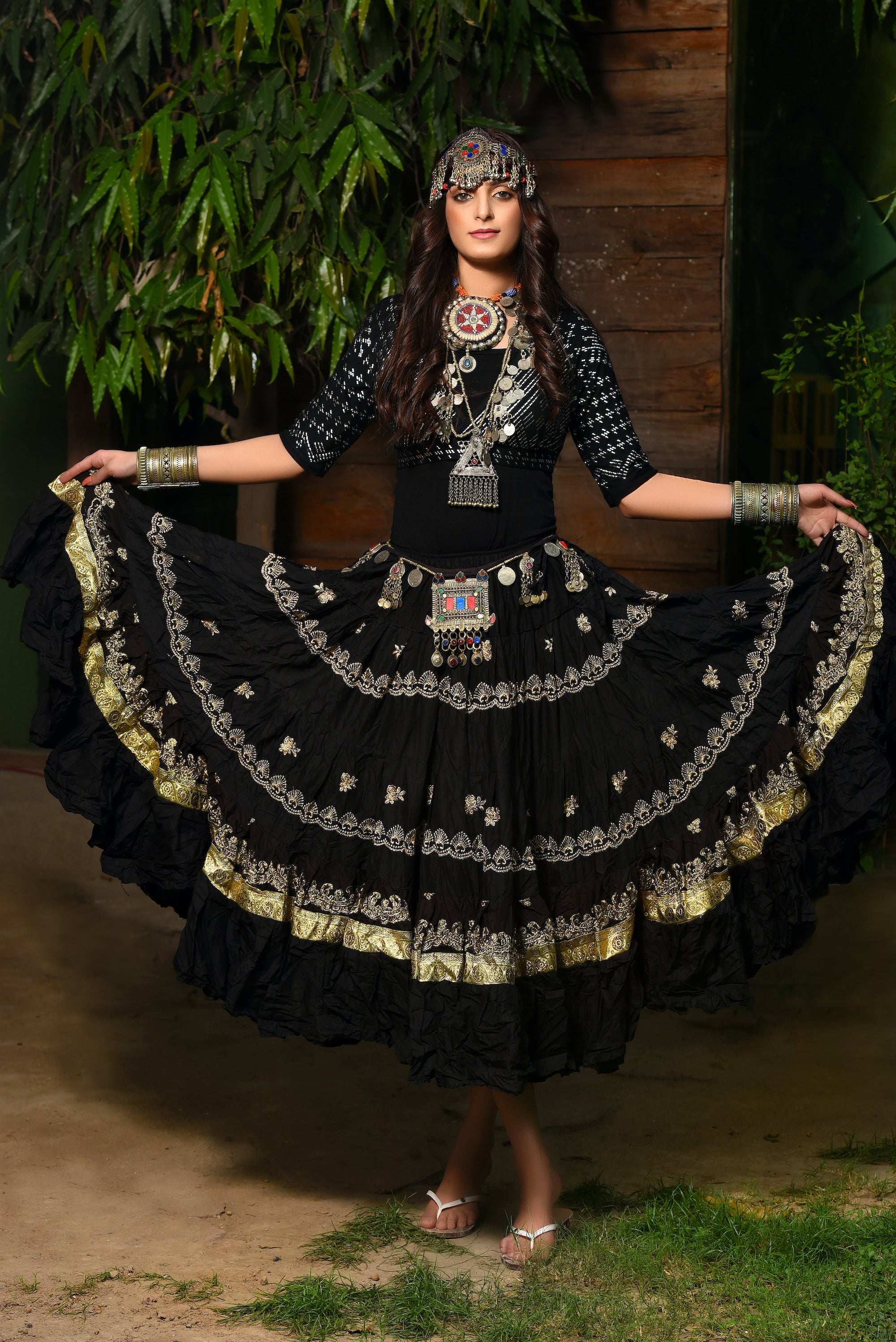 Black skirt with gold embroidery gold Border WLS
