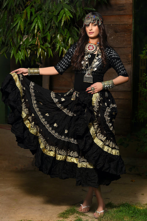 Black skirt with gold embroidery gold Border WLS
