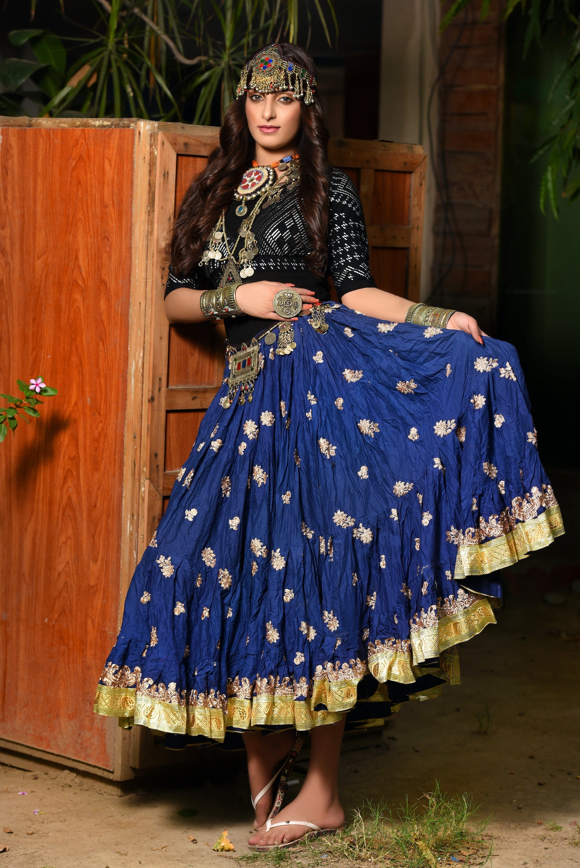 Blue skirt with gold embroidery gold Border WLS