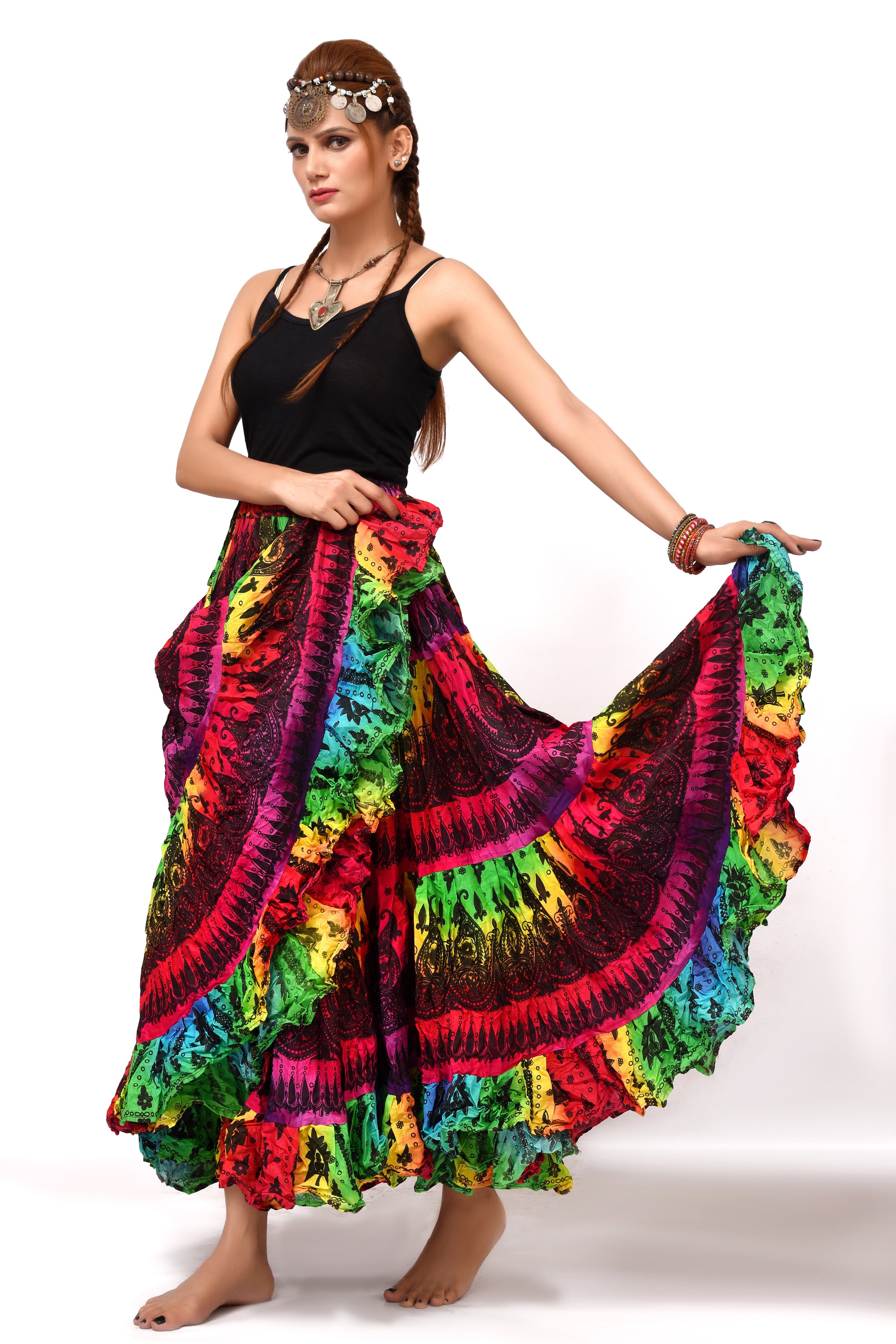Block print skirt multi