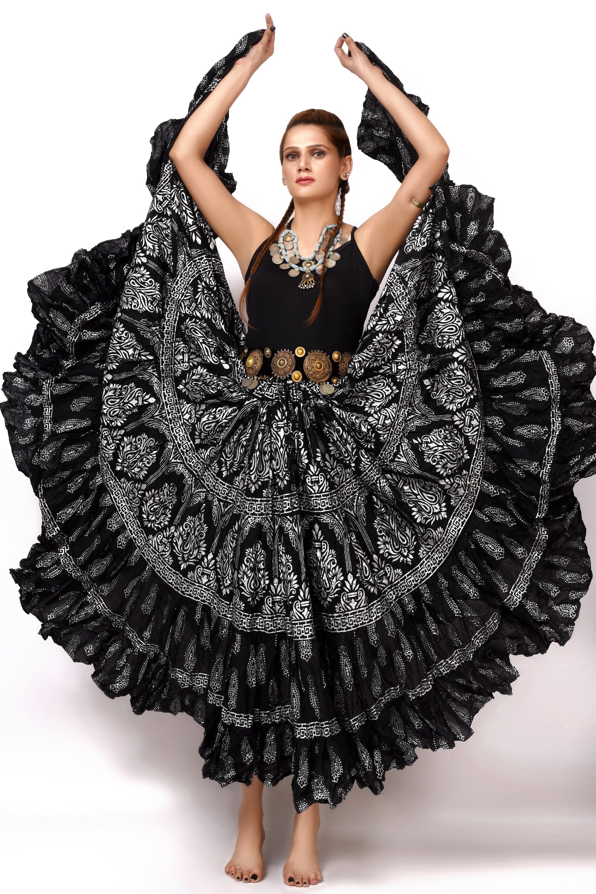 Block print skirt Oriental Beauty black/white