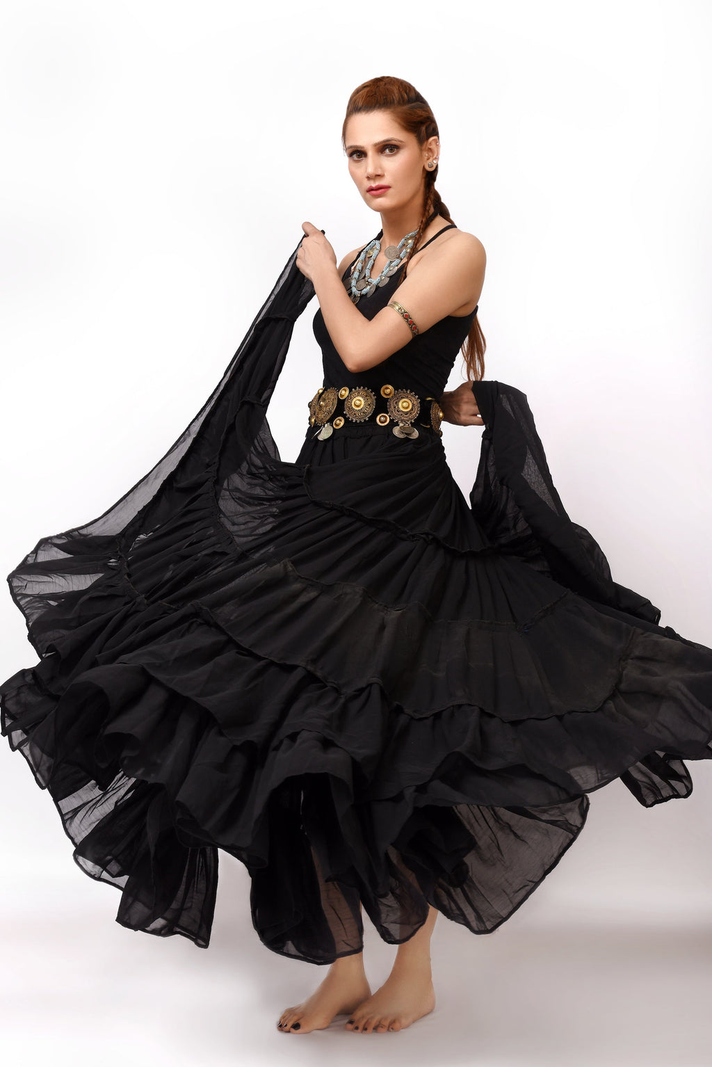 Solid color Skirt black 100% cotton WLS