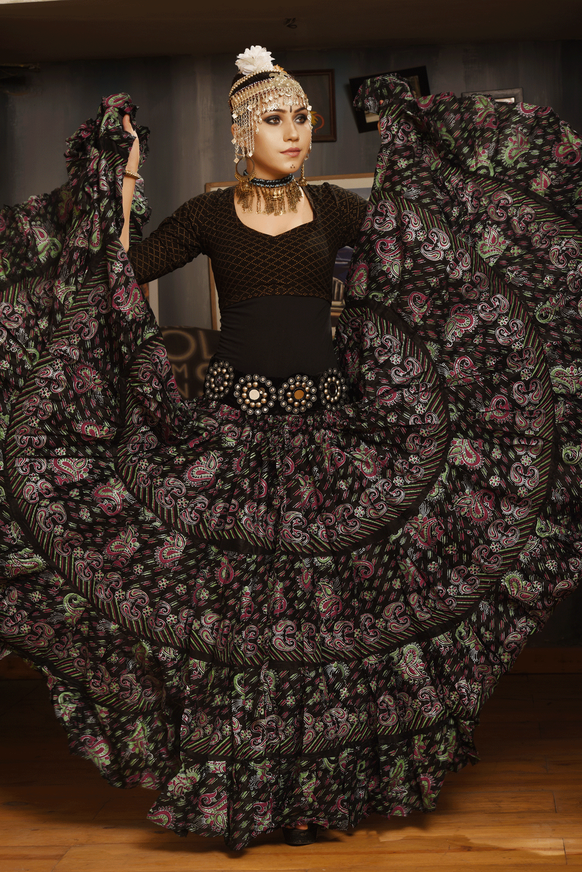 Block print skirt funky paisley WLS