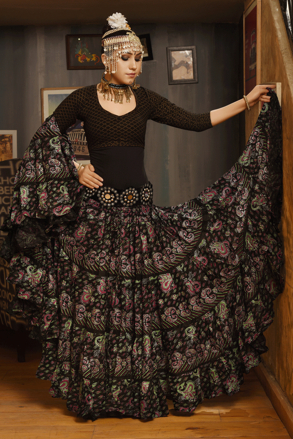 Block print skirt funky paisley WLS