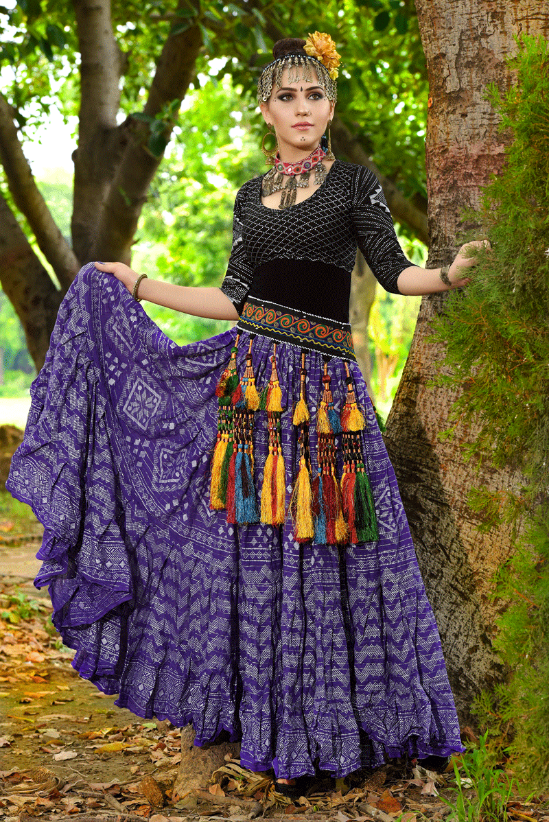 Block print lurex assuit skirt purple WLS