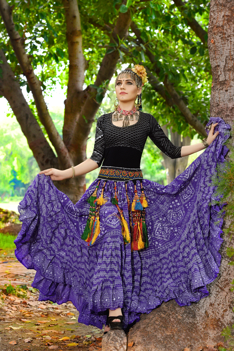 Block print lurex assuit skirt purple WLS