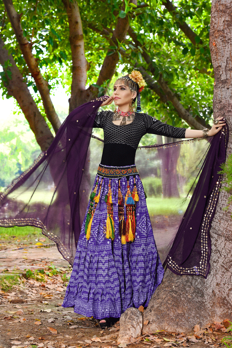 Block print lurex assuit skirt purple WLS