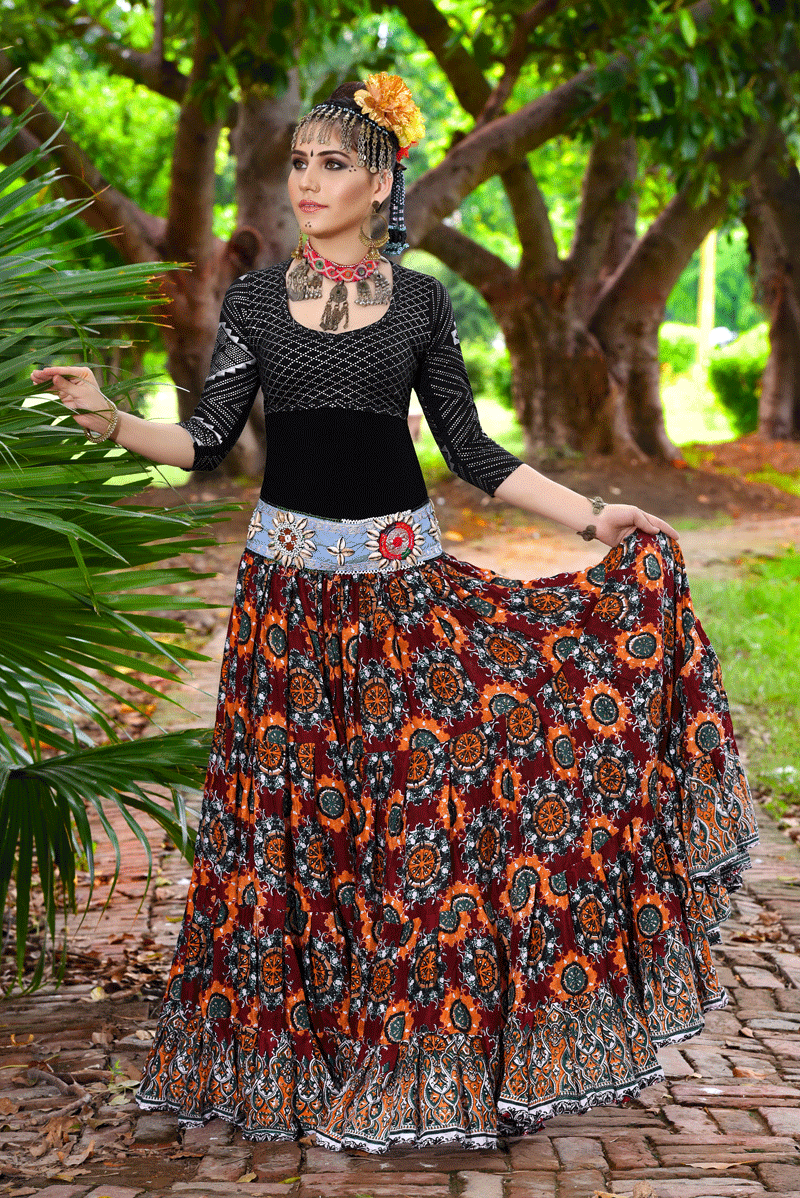 Block print skirt oriental sunset WLS