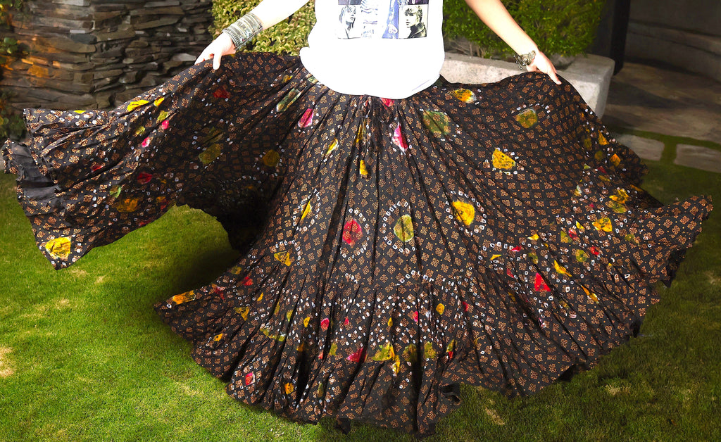 Block print Jaipur multi dot skirt black