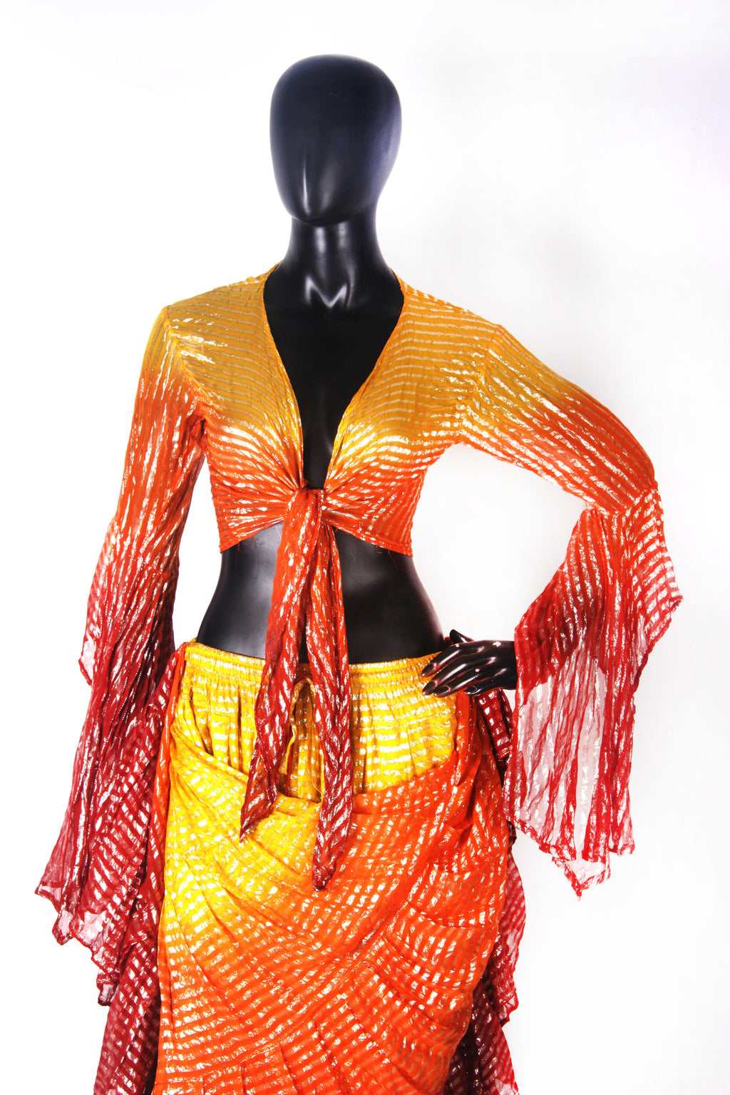 Lurex Tie on top yellow/orange/burgundy