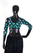 Drop shoulder Velvet Choli Black/turqouise WS