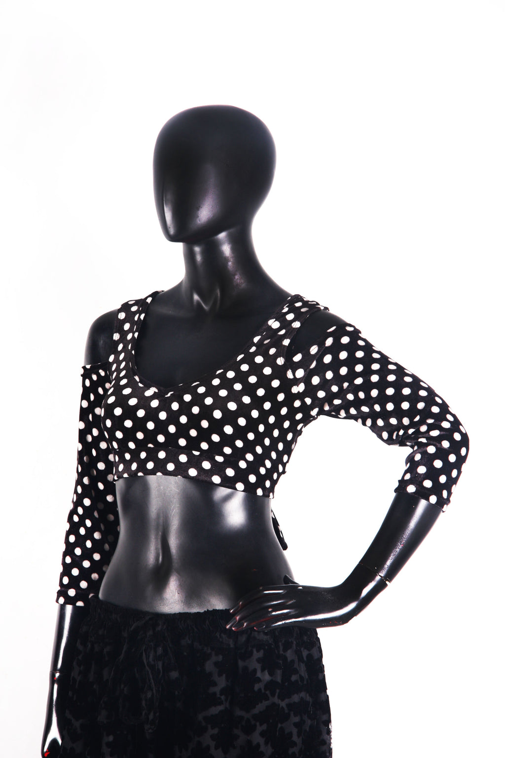 Drop shoulder Velvet Choli Black/white polka dot