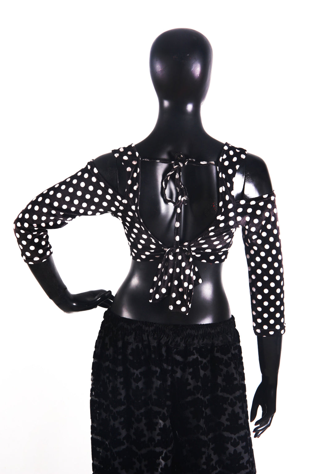 Drop shoulder Velvet Choli Black/white polka dot