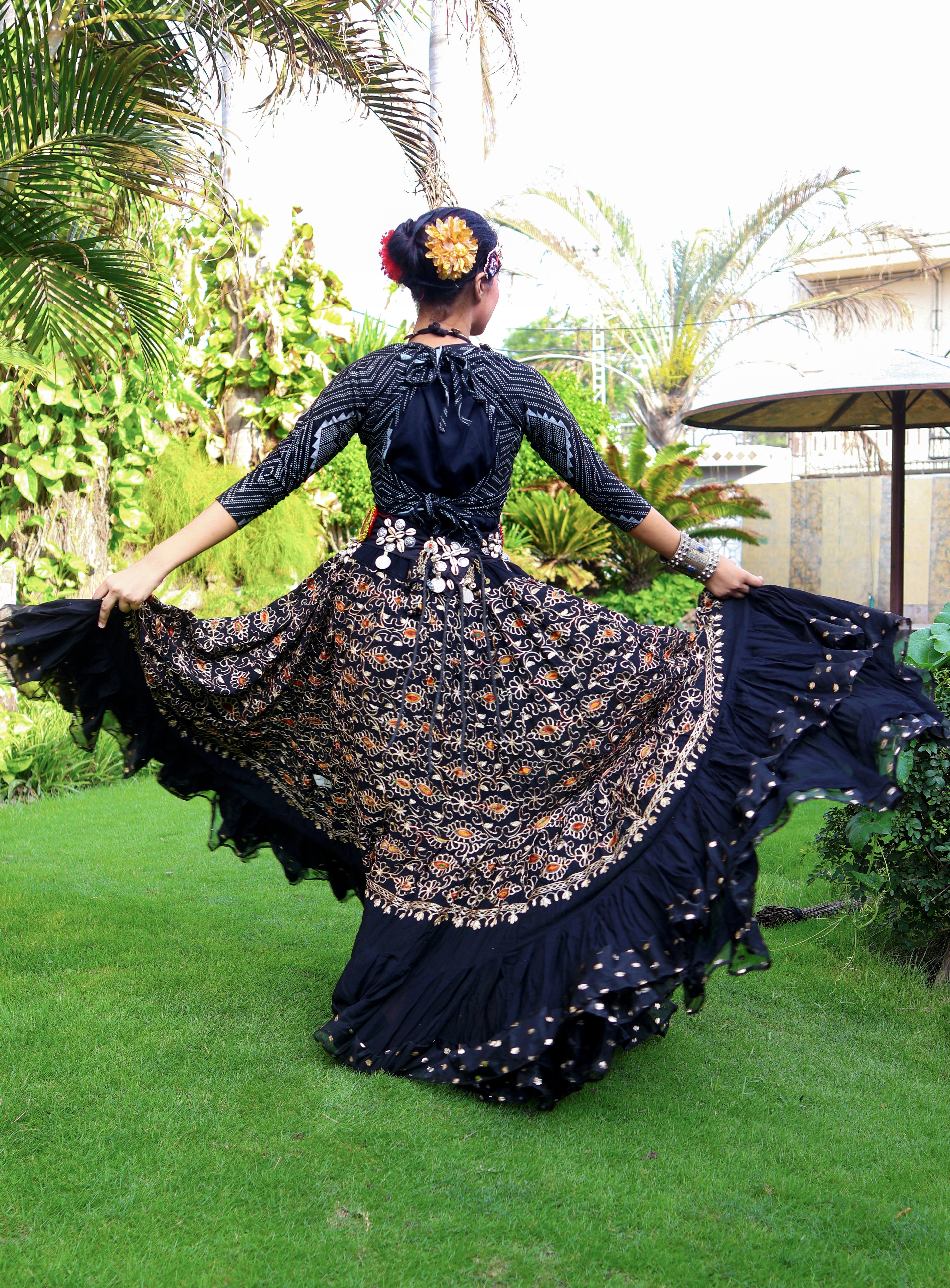 Black embroidery skirt with gold bindi border WLS